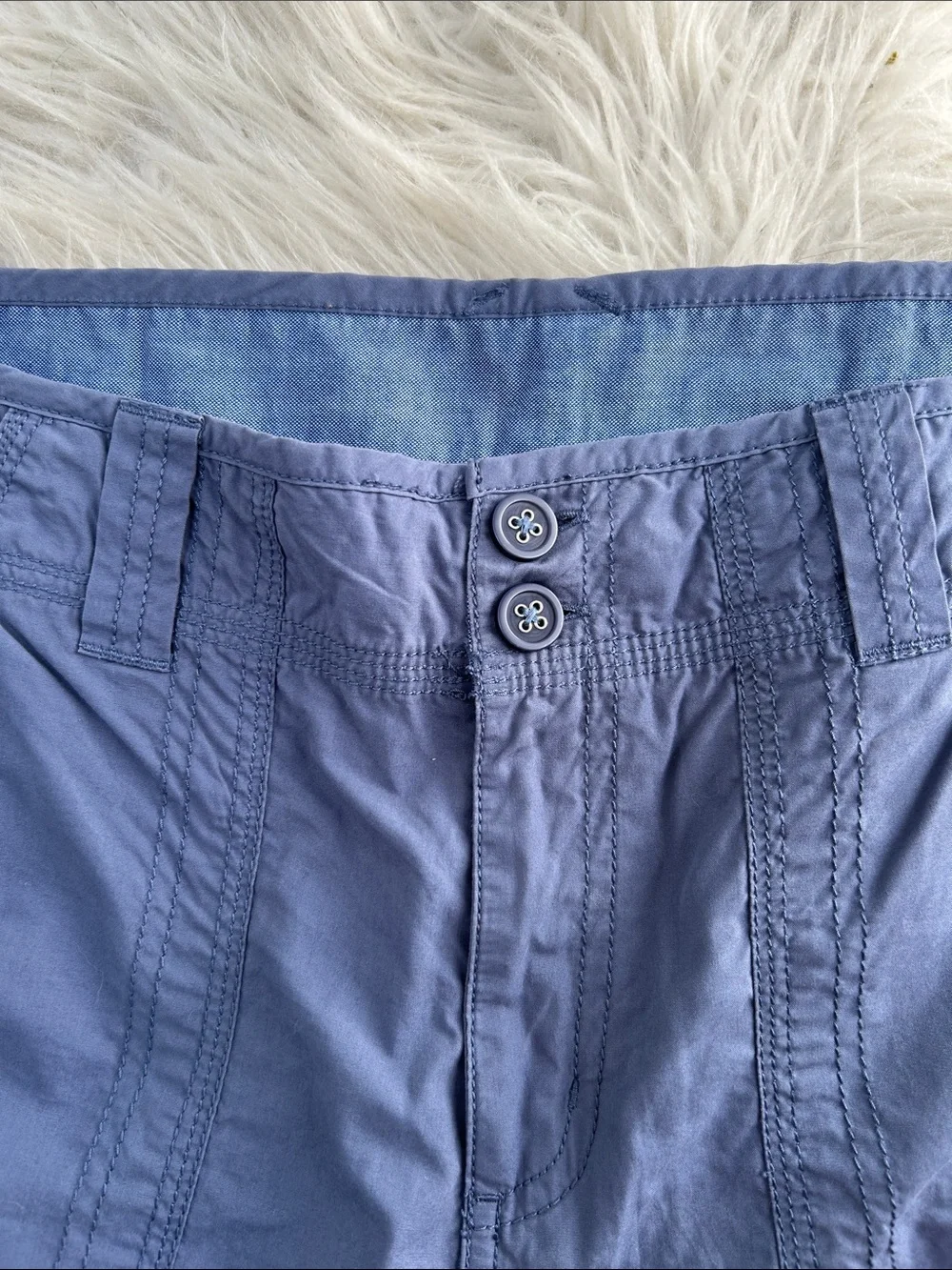 Casual Blue Cropped & Cuffed Lightweight Cargo Pants